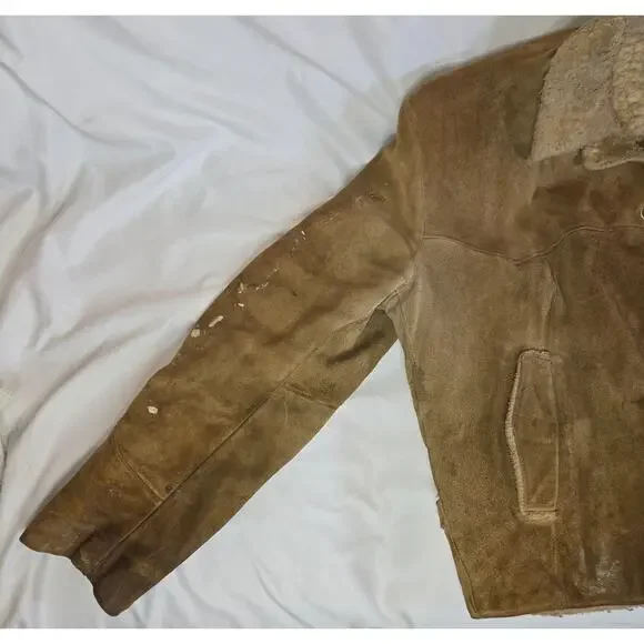 Vintage Distressed Suede Coat Delong Halloween Costume Prop Size 40 Brown - Picture 11 of 16